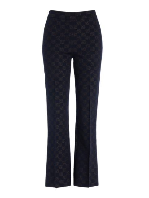 HIGH SPORT Exclusive Kick Checked Stretch-Cotton Knit Cropped Flared Pants navy