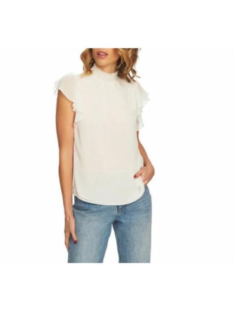 1. State - 1.State Flutter  Sleeve Smocked Shirt Blouse Top Soft Ecru Chiffon SZ XL NWT