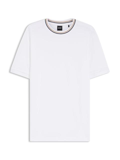 BOSS STRIPED-COLLAR T-SHIRT IN COTTON PIQUÉ