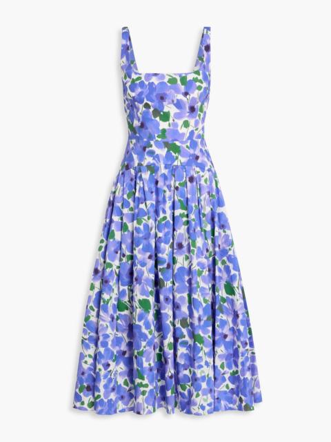 CAROLINA HERRERA Pleated floral-print cotton-blend poplin midi dress