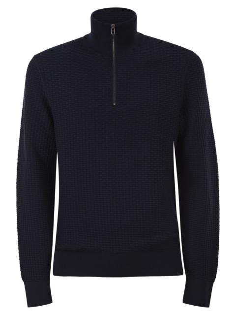 BOSS Boss Men Textured Cotton Sweater With High Neck And Zip