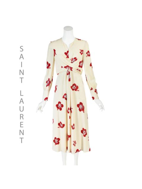 SAINT LAURENT SAINT LAURENT 2016 Hedi Slimane Ivory Hibiscus Print Crepe Midi Dress, FR40 NWOT