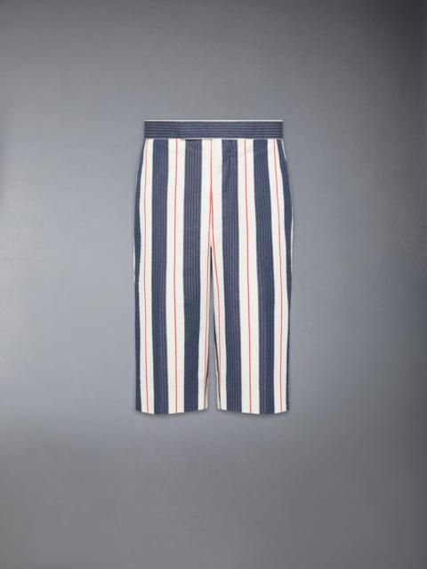 Thom Browne STRIPED SEERSUCKER BACKSTRAP SHORTS