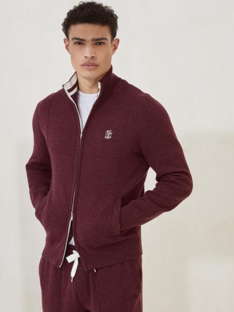 Brunello Cucinelli Cashmere double knit cardigan with zipper and logo