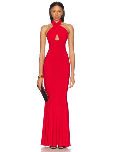NORMA KAMALI Cross Halter Fishtail Gown