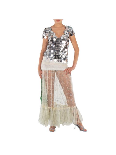 Rabanne Ladies The Iconic Silver Sparkle Discs Top