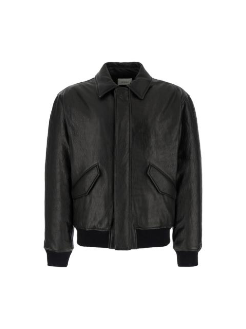 Black Bomber Jacket With Classic Collar In Leather Man