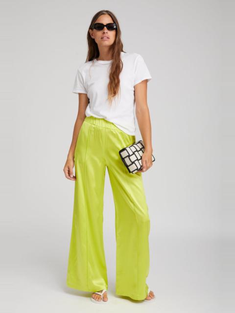 SPRWMN ELECTRIC CHARTREUSE SILK WIDE LEG PINTUCK PANTS