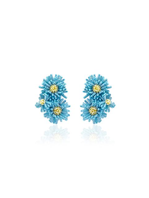 Oscar de la Renta Pompom Flower Stud Earrings blue