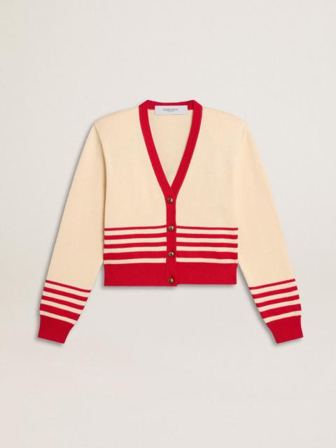 Golden Goose Women's cardigan in cream with red stripes