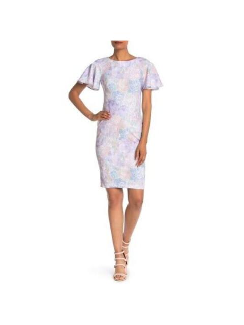 Other Designers Calvin Klein Floral Print Flutter Sleeve Above Knee Scuba Dress SZ 6 NWT $134