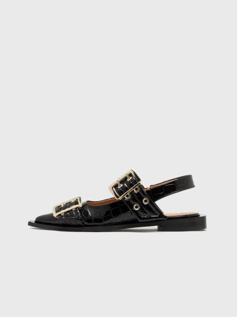 GANNI Feminine Buckle Ballerina Patent Croco