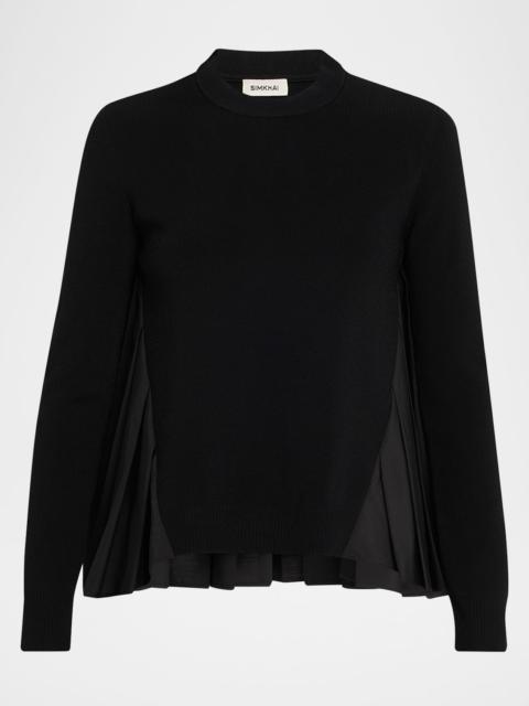 SIMKHAI Elanore Long-Sleeve Pleated Sweater