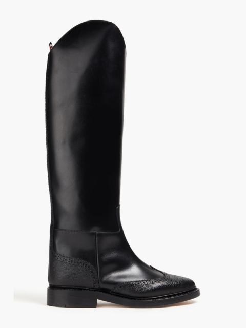 Thom Browne Perforated smooth and pebbled-leather knee boots