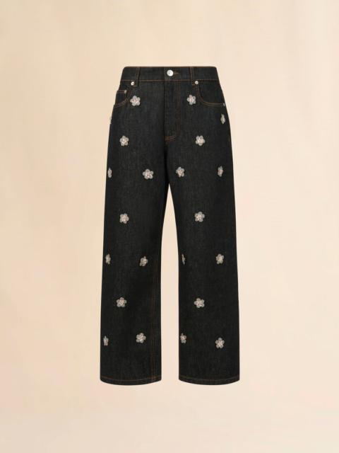 Marni BLACK DENIM JEANS WITH DAISY APPLIQUÉS