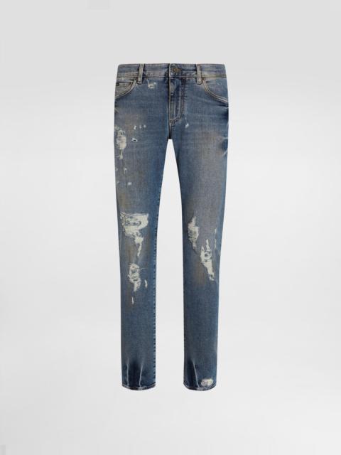 Slim-fit stretch cotton jeans with tag