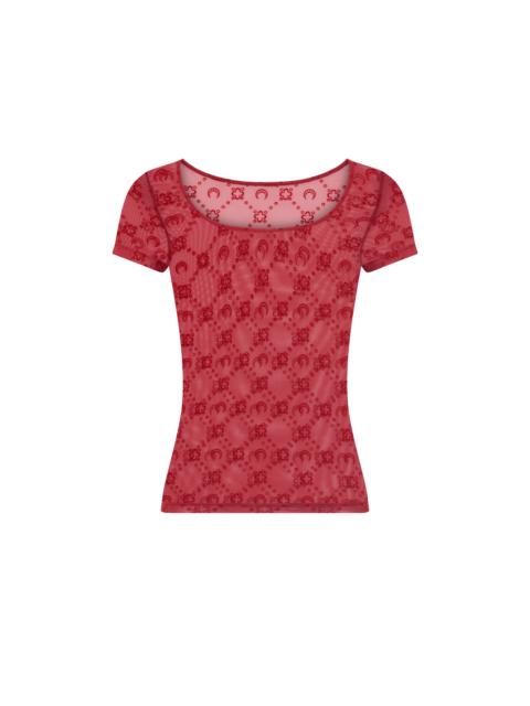 Marine Serre MOONOGRAM MESH FLOCK SS ROUNDNECK TOP