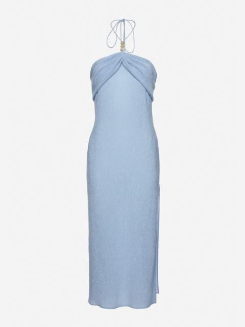 MAGDA BUTRYM Long halterneck dress with draped neckline in light blue