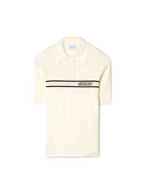 Off-White Cream Striped Knit Polo Shirt