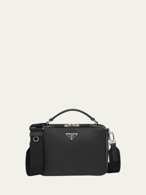 Prada Men's Saffiano Leather Brique Crossbody Bag w/ Nylon Strap