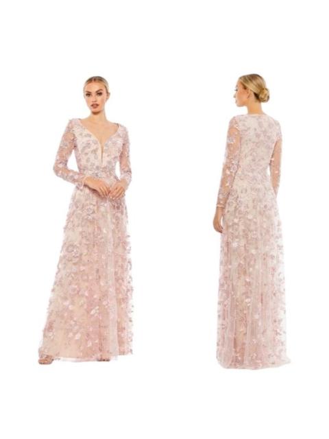 Other Designers NWT Mac Duggal 70224 Pink Floral Applique Long Sleeve Illusion Gown Size 10