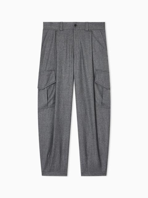 GIORGIO ARMANI SINGLE-PLEAT MÉLANGE VIRGIN WOOL SANDBLASTED FABRIC TROUSERS