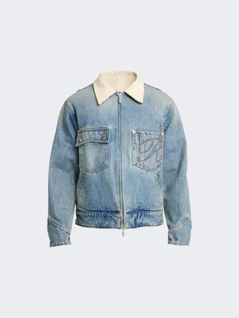 Rhude Western Zip Up Denim Jacket Indigo And Tan