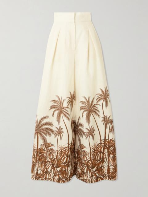 ANDRES OTALORA Desperte Pleated Printed Linen Wide-leg Pants