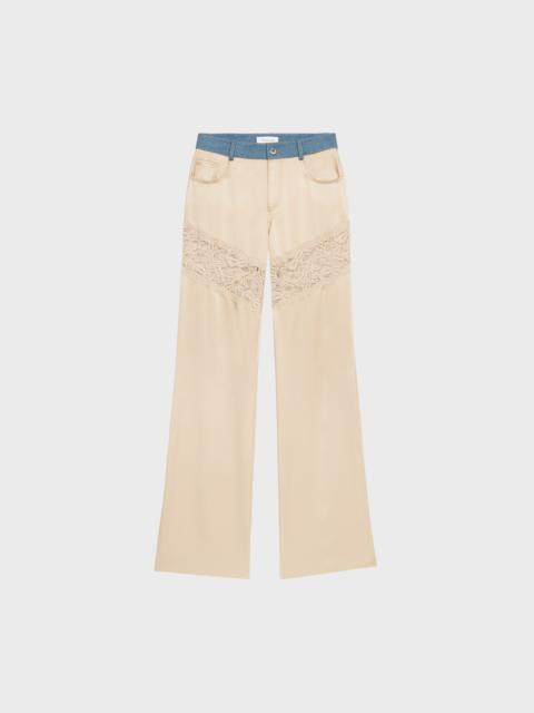 Blumarine SATIN PANTS WITH DENIM AND LACE INSERTS