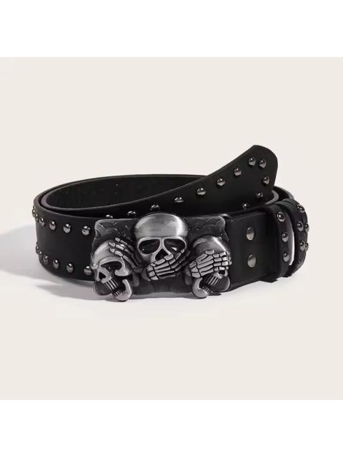 Other Designers Japanese Brand - Punk Skull Studded Belt - Three Wise Skulls Buckle - Gothic