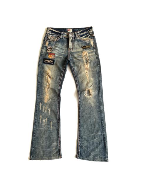Ozz-First Pinball embroidery patchs distressed flared denim