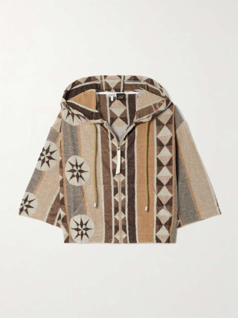 + Paula's Ibiza cropped jacquard-woven cotton-blend terry hoodie Beige