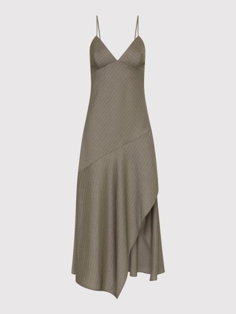 ST. AGNI Asymmetric Slip Dress - Khaki Pinstripe
