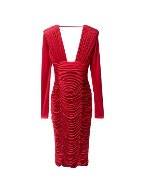 VERSACE Versace Long-sleeve Ruched Midi Dress