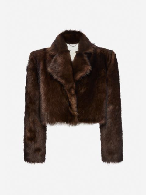 MAGDA BUTRYM Cropped faux fur jacket in brown with embroidered lining
