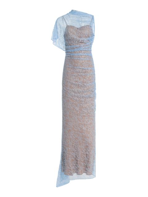 De La Vali Exclusive Lucho Lace Maxi Dress blue