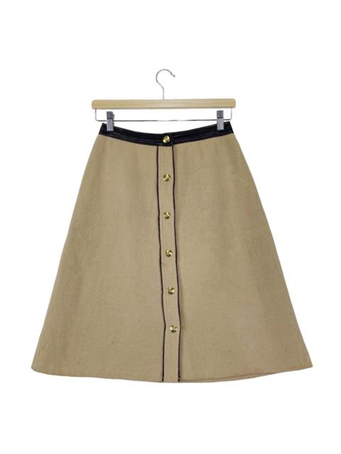 Vintage - Celine Wool Skirt Line Leather Gold Button