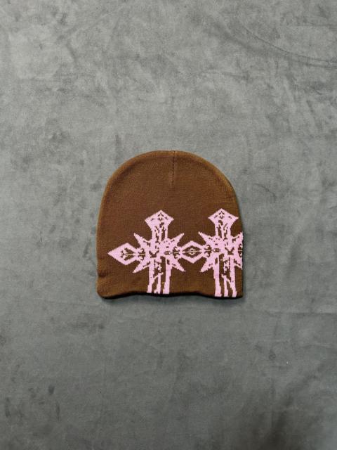 Other Designers Japanese Brand - Rare Double Crosses Graphic No Cuff Knit Beanie Brown Hat OS