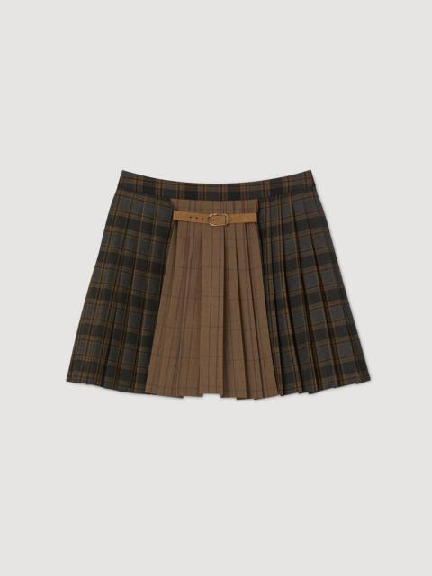 Sandro MINI CHECKED PLEATED SKIRT