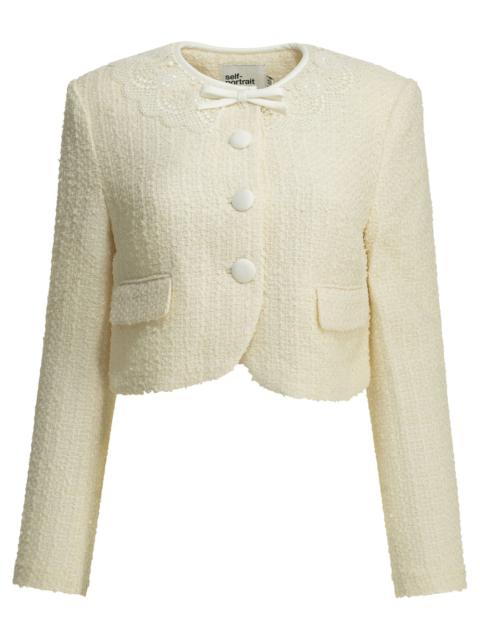 self-portrait Self-portrait Bouclé Blazer with Lace Details White