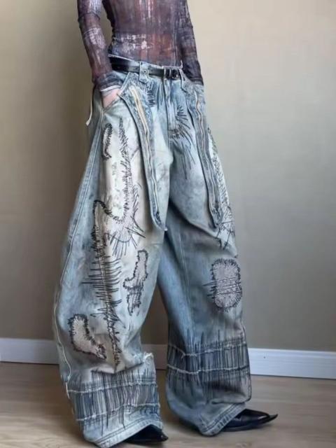 Other Designers Japanese Brand - Distressed and Printed Design, Loose and Wide-leg Pant