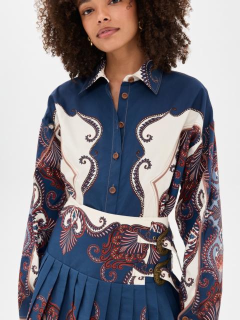 FARM RIO Arabesque Scarf Sand Long Sleeve Shirt