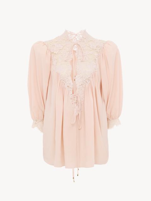 Chloé FLUID PUFF-SLEEVE TOP IN CRÊPE DE CHINE & LACE