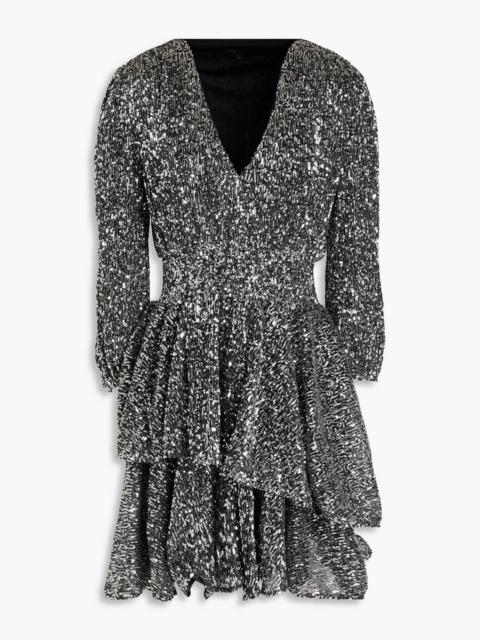 maje Tiered sequined tulle mini dress