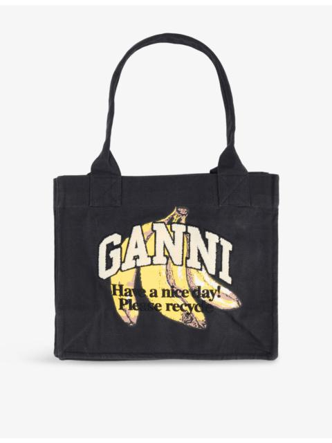 GANNI Banana-Print Large Cotton Shopper Bag