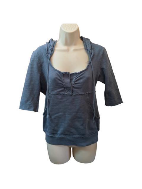 Free People Scoop Neck Blue Gray Half Sleeve Pullover Hoodie Size Small
