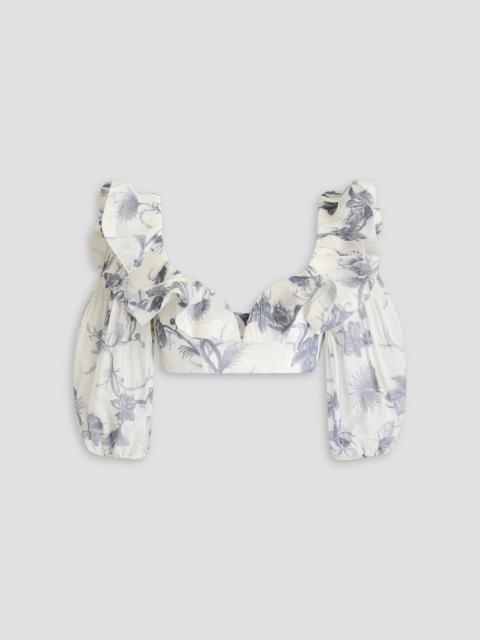 Zimmermann Cropped ruffled floral-print plissé-organza top