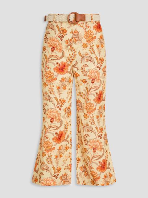 Zimmermann Cropped belted floral-print linen-gauze flared pants