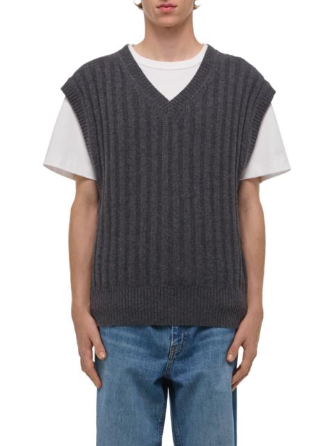 Helmut Lang Helmut Lang Zephir Oversize V-Neck Ribbed Wool Blend Sweater Vest in Charcoal at Nordstrom