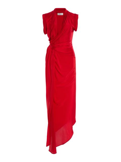 Victoria Beckham Asymmetric Twist Detail Silk Dress red